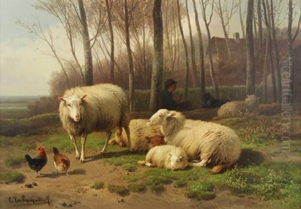 Figure With Dog, Sheep And Chickens - view 1