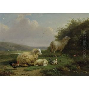 Schafe Und Huhner Am Teich by Cornelis van Leemputten