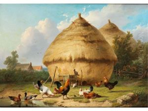 Strohhaufen Mit Federvieh by Cornelis van Leemputten