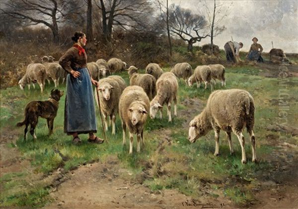 Sheperdess With Her Flock - view 1