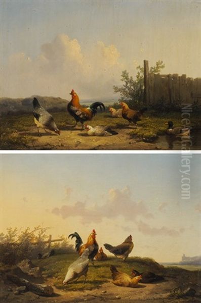 Gegenstucke: Hahn Und Huhner Vor Einer Weiten Landschaft - view 1