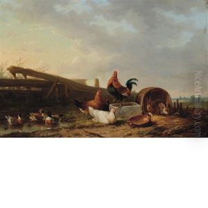 Fowl And Rabbits In A Landscape