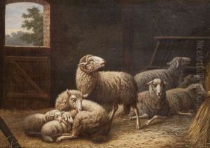 Moutons A L'etable by Cornelis van Leemputten