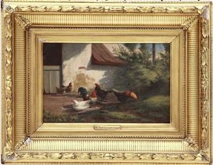 Farmyard With Chickens by Cornelis van Leemputten