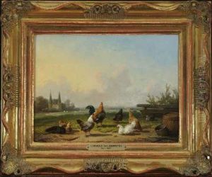 Huhner Am Dorfrand by Cornelis van Leemputten
