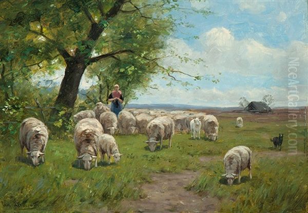 Shepherdess With Flock And Dog In A Wide Landscape - view 1