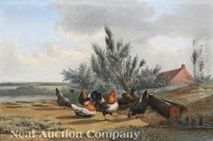 Rooster And Chickens by Cornelis van Leemputten