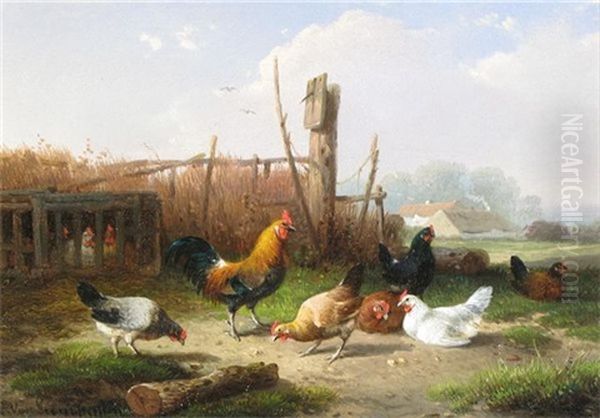 Cockerel And Hens With A Log And Basket (+ Cockerel And Hens In A Farmyard; 2 Works) - view 1