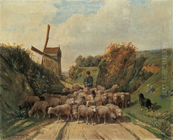 Landschaft Mit Schafherde Und Windmuhle - view 1