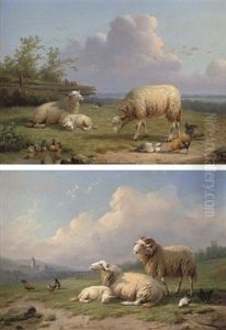 A Ram, Sheep And Poultry In A Landscape (+ Sheep, Ducks And Poultry In A Landscape; Pair) by Cornelis van Leemputten