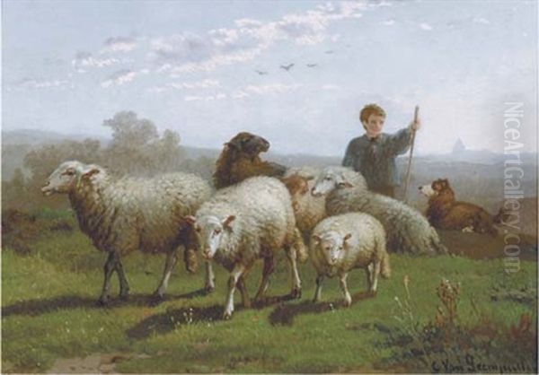 A Young Shepherd With His Sheep - view 1