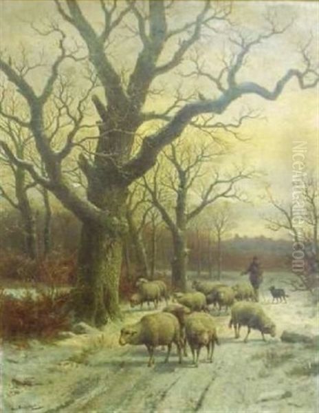 Sheep On A Snowy Path - view 1