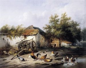 Kippen En Eenden Op Het Neerhof by Cornelis van Leemputten