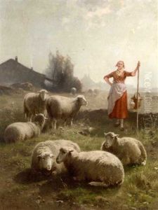 A Shepherdess And Her Flock (in Collab. W/jan David Col) by Cornelis van Leemputten