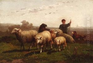 Schafherde Mit Hirte by Cornelis van Leemputten