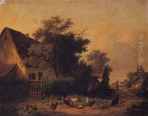 The Bustling Farmyard by Cornelis van Leemputten