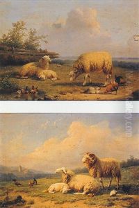 Sheep, Ducks And Poultry In A Landscape by Cornelis van Leemputten