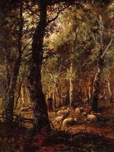 Shepherdess And Flock In The Woods by Cornelis van Leemputten