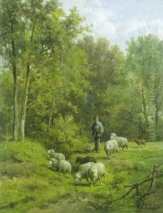 Herder Met Kudde by Cornelis van Leemputten
