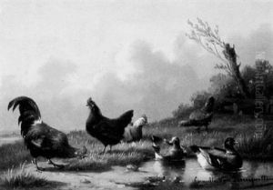 Huhner Und Enten Am Teich by Cornelis van Leemputten