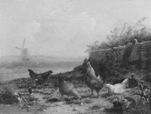 Landschaft Mit Huhnern Und Einer Ente