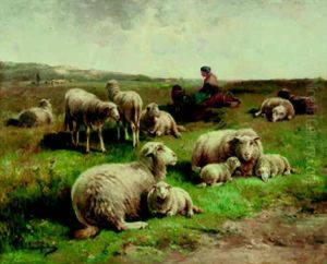 Schaferin Mit Herde In Den Dunen by Cornelis van Leemputten