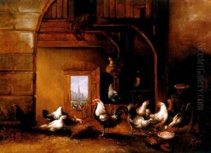 Blick In Einen Stall Mit Huhnern Und Hahn by Cornelis van Leemputten