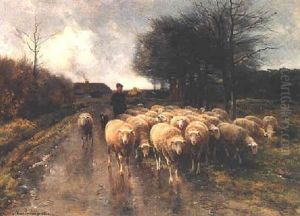 A Shepherd And His Flock by Cornelis van Leemputten