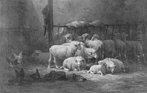 Feeding Time In The Barn by Cornelis van Leemputten
