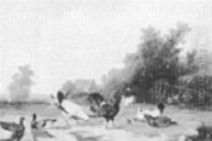 Chickens In A Landscape by Cornelis van Leemputten