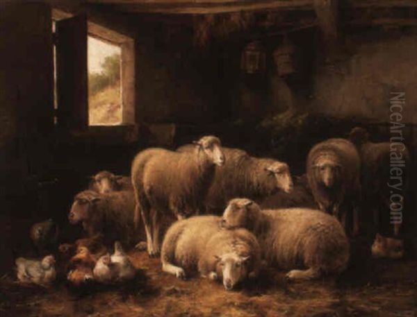 Sheep And Poultry In A Stable - view 1