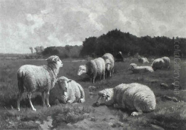 Sheep And Shepherdess In A Meadow - view 1