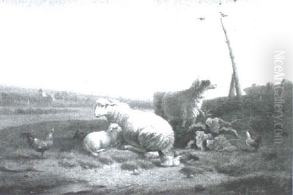 Sheep And Chickens In Rural Landscape - view 1