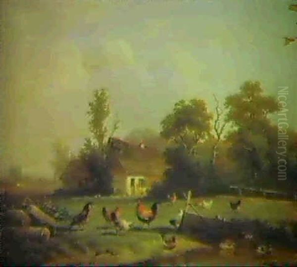 Chickens And Ducks By A Pond - view 1