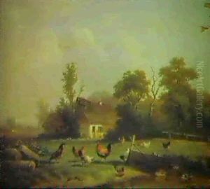 Chickens And Ducks By A Pond