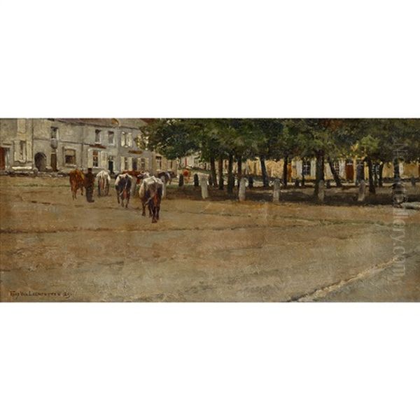 Cows In A Town Square - view 1
