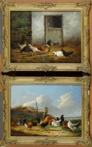 Basse-cour Et Paysage Poules Et Coq (2 Works) by Frans Van Leemputten