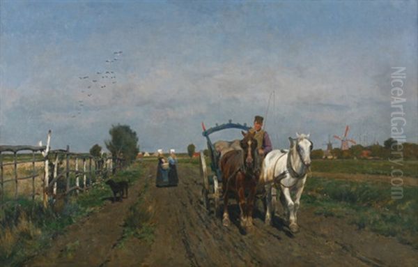 Feldweg Mit Pferdefuhrwerk Und Personenstaffage Mit Weitem Blick In Die Caminer Landschaft - view 1