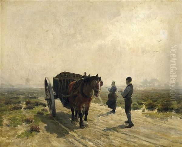Begegnung Auf Dem Feldweg. Landsknecht Bei Seinem Einspanner, Mit Einer Magd Parlierend - view 1