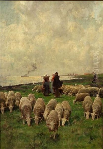 Grazing Flock On The Shore - view 1