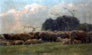Berger Et Moutons Au Paturage by Frans Van Leemputten
