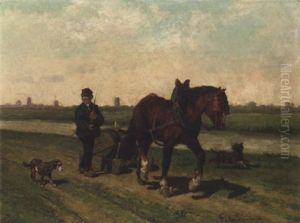 A Beer Transport Along A Canal by Frans Van Leemputten