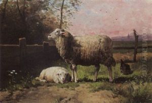 Sheep In A Landscape by Frans Van Leemputten