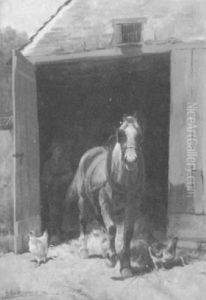 Bauer Treibt Ein Arbeitspferd Aus Dem Stall by Frans Van Leemputten