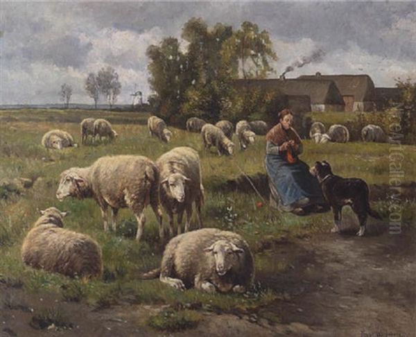 Bauerin Mit Schafen Auf Der Weide - view 1
