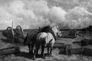Bauern Mit Pferdegespann Bei Der Waldarbeit by Frans Van Leemputten