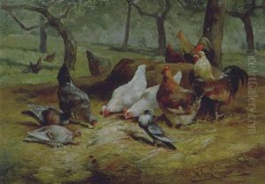 Federvieh Im Obstgarten by Frans Van Leemputten
