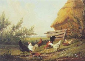 Poultry In A Yard by Frans Van Leemputten