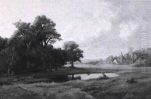 Weite Wiesenlandschaft Mit Weidenden Schafen by Frans Van Leemputten