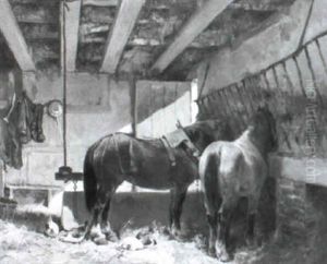 Pferde Und Huhner Im Stall
